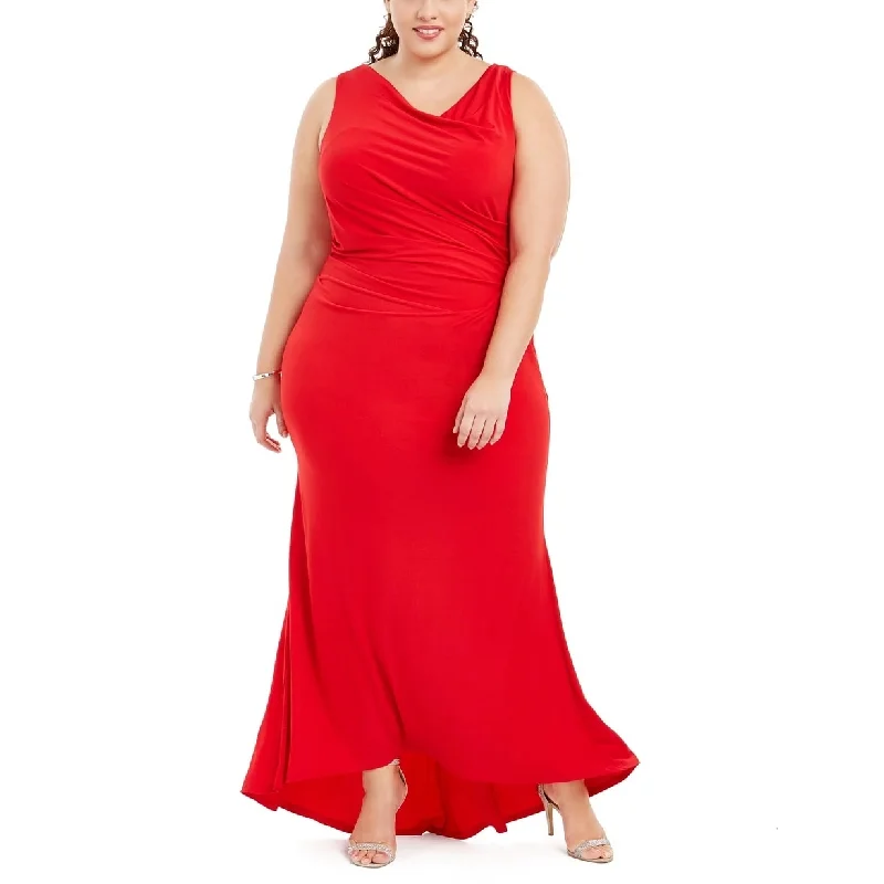 organza gown dressesCalvin Klein Women's Ruched Sleeveless Jewel Neck Full Length Fit Flare Formal Dress Red Size 14W