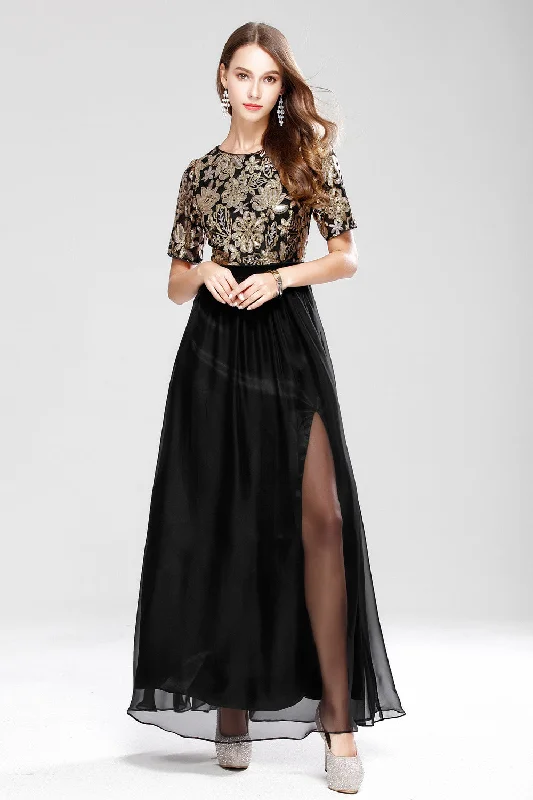 custom gown dressesSHORT SLEEVE SEQUIN EMBROIDERY FORMAL DRESS - M/L in Clearance