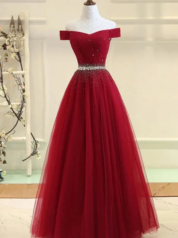 asymmetrical party dressesOff Shoulder Sequins Burgundy/Green Long Prom Dresses, Off Shoulder Burgundy Formal Dresses, Green Evening Dresses