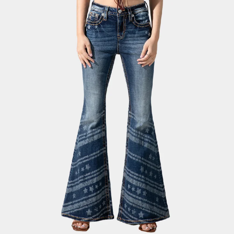 women's denim jeans with pocketsMiss Me Stars n Strips High Rise Flare Jeans