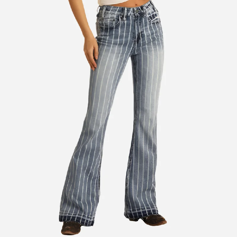 women's denim jeans for apple-shaped bodiesRock and Roll Denim Stripe Trouser Jeans