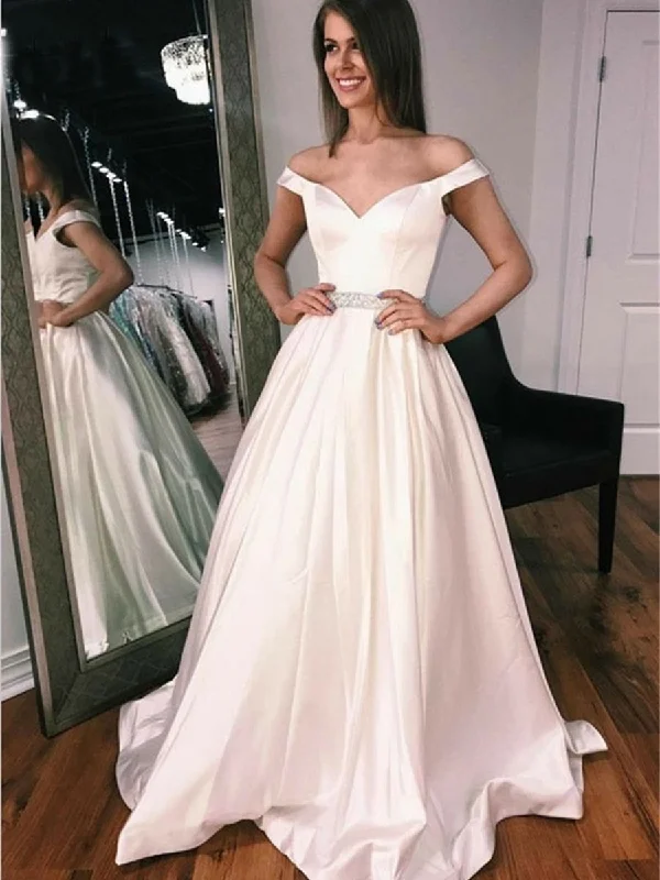 chic party dressesElegant Off Shoulder Ivory Long Prom Dresses, Off Shoulder Ivory Formal Graduation Evening Dresses