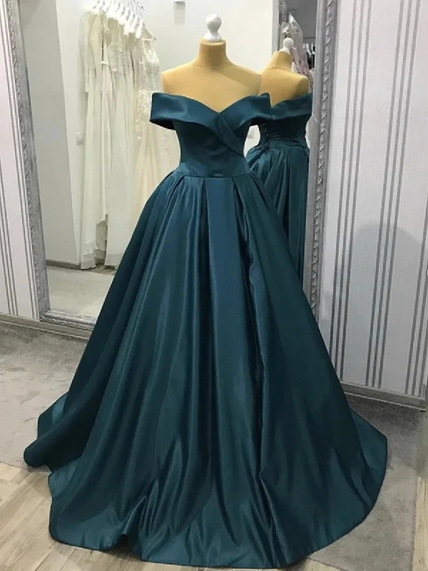 maxi party dressesOff Shoulder Blue-Green Long Prom Dresses, Off Shoulder Green Formal Evening Dresses, Off Shoulder Prom Gown