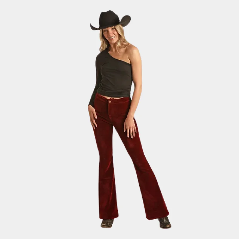 women's denim jeans with cotton blendRock & Roll Denim Red Button Extra Flare Jeans