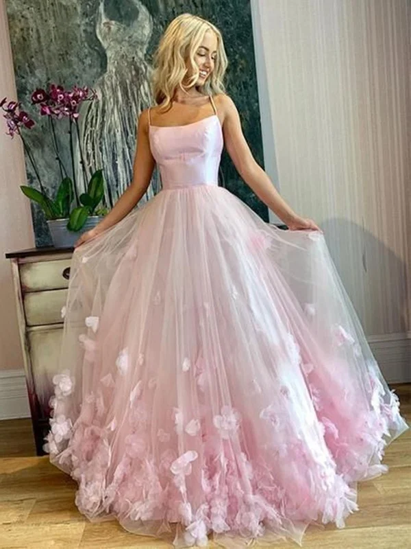 sequined party dressesSpaghetti Straps Pink Floral Long Prom Dresses, Pink Floral Long Formal Evening Dresses