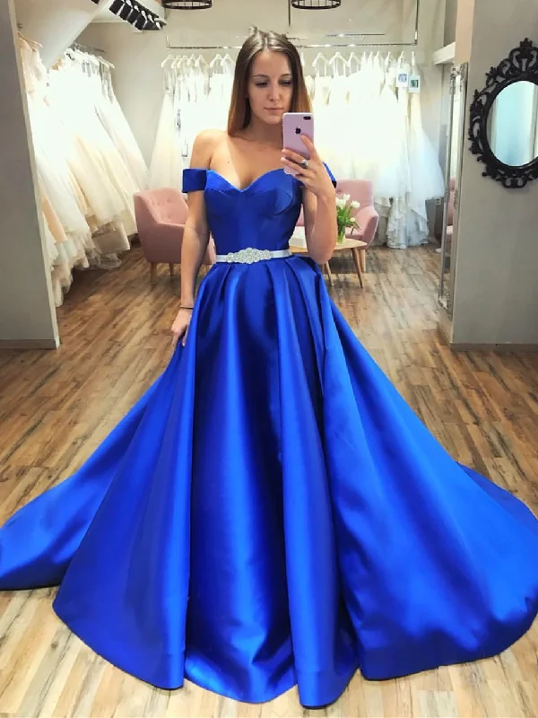 body-skimming party dressesGorgeous Off Shoulder Royal Blue Long Prom Dresses, Off Shoulder Royal Blue Formal Evening Dresses, Royal Blue Ball Gown