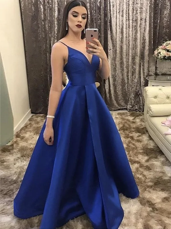 clubwear party dressesV Neck Spaghetti Straps Royal Blue Long Prom Dresses, V Neck Royal Blue Formal Dresses, Royal Blue Evening Dresses