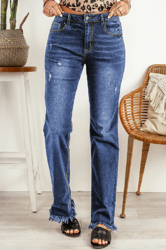 women's denim jeans for a comfortable fitRipped Frayed Hem Jeans