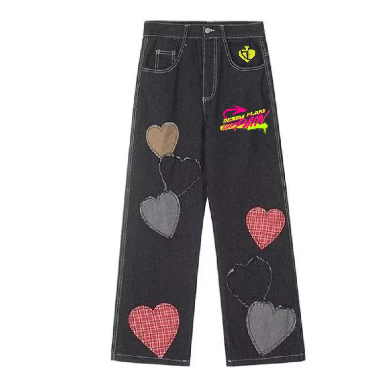 women's denim jeans for a timeless classic lookDF| Plaid Heart Patch Jeans