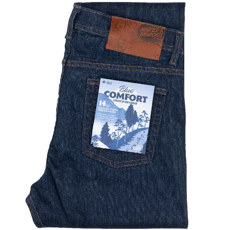 women's denim jeans with button-fly closureWeird Guy - Blue Comfort Stretch Selvedge