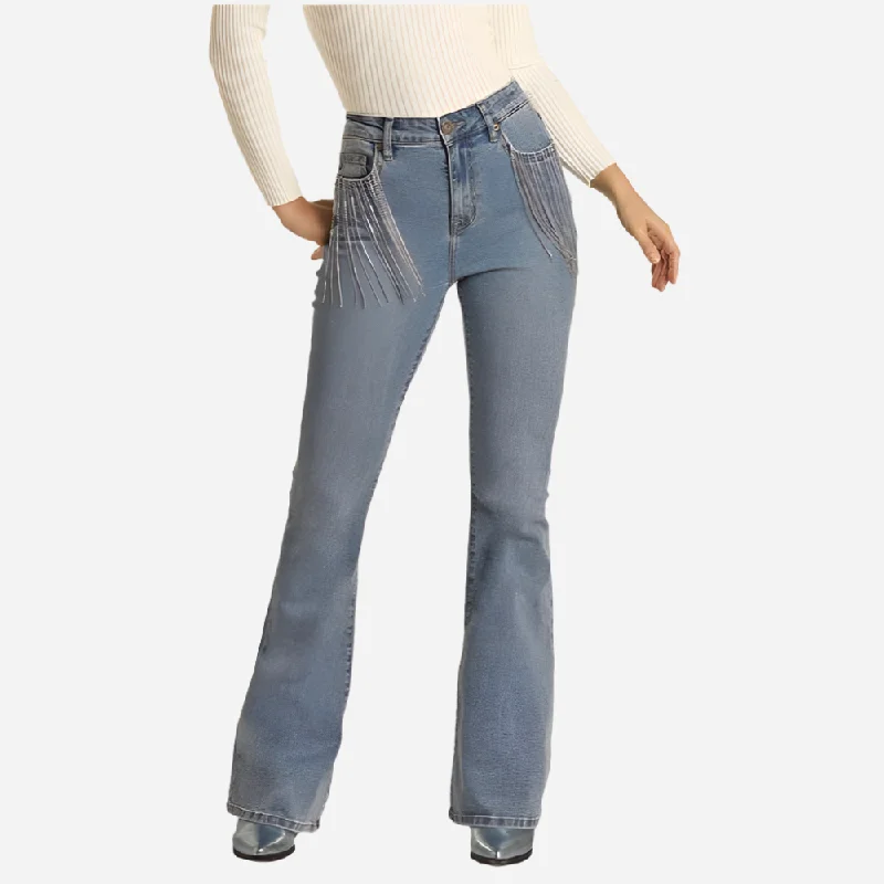 women's dark denim jeansRhinestone Flare Jean