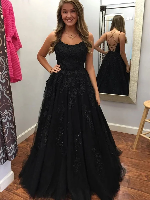 midi party dressesElegant Backless Black Lace Tulle Long Prom Dresses, Backless Lace Black Formal Dresses, Black Lace Evening Dresses