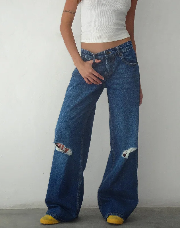 women's boyfriend denim jeansRipped Roomy Extra Wide Low Rise Jean in Mid Blue Used