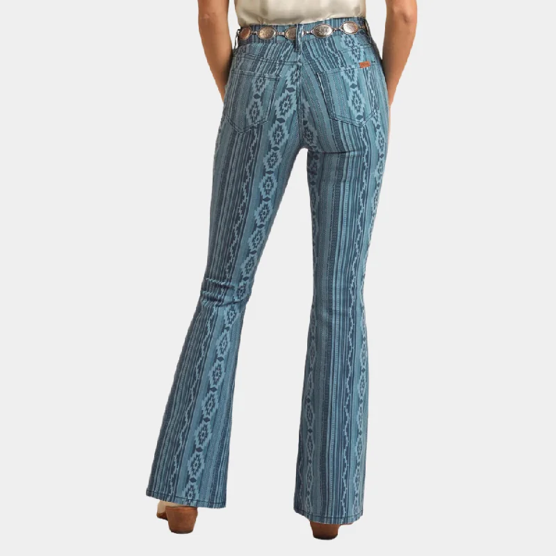 women's denim jeans for formal eventsRock & Roll Denim Diamonds and Stripes Aztec Flare Jeans