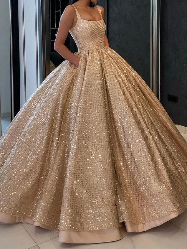 stretchy party dressesGorgeous Sequins Golden Long Prom Gown with Pockets, Bling Bling Golden Prom Dresses, Golden Formal Dresses, Evening Dresses