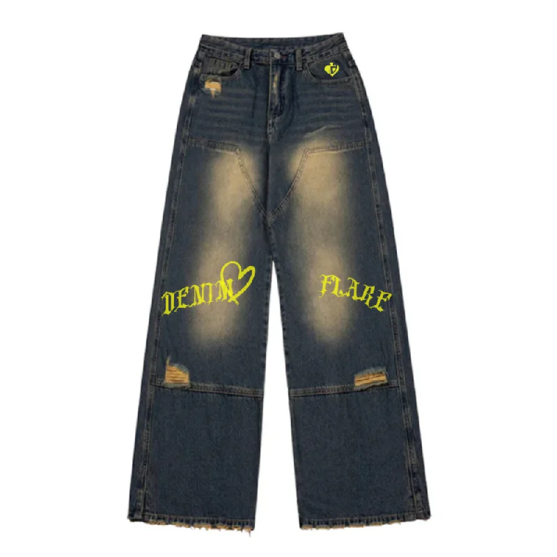 women's relaxed-fit denim jeansDF|Vintage Artistic Distressed Ripped Jeans