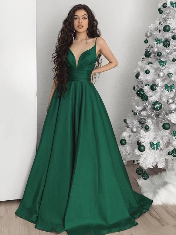 tall party dressesCustom Made A Line V Neck Emerald Green Long Prom Dresses, Green V Neck Long Formal Evening Dresses