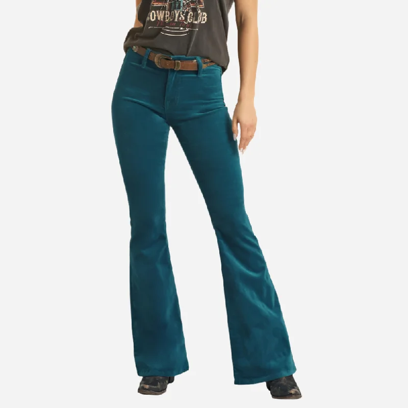 women's denim jeans for hourglass figuresRock and Roll Denim Teal Flare Jeans