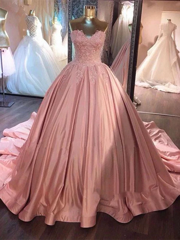 chic party dressesGorgeous Pink Sweetheart Neck Lace Prom Dresses, Pink Lace Evening Dresses, Pink Formal Dresses