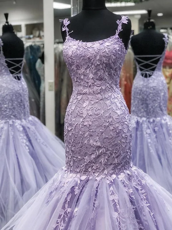 winter party dresses (with tights)Gorgeous Mermaid Backless Purple Lace Prom Dresses, Mermaid Lace Purple Formal Dresses, Purple Lace Evening Dresses