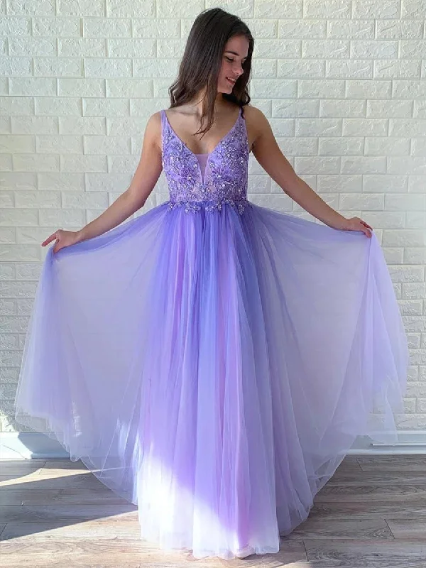 peplum party dressesElegant V Neck Backless Beaded Lace Purple Long Prom Dresses, Backless Purple Formal Graduation Evening Dresses