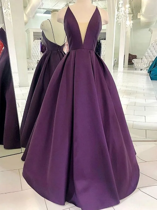 bodycon party dressesDeep V Neck Backless Purple Satin Long Prom Dresses, Backless Purple Formal Dresses, Purple Evening Dresses