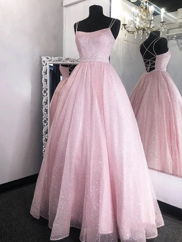 spaghetti-strap party dressesShiny Sequins Backless Pink Long Prom Dresses, Backless Pink Formal Graduation Evening Dresses