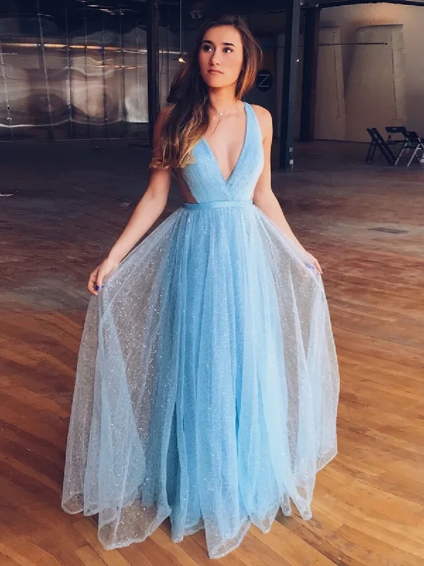 plus-size party dressesShiny V Neck Open Back Sequins Light Blue Long Prom Dresses, Open Back Light Blue Formal Dresses, Sparkly Light Blue Evening Dresses