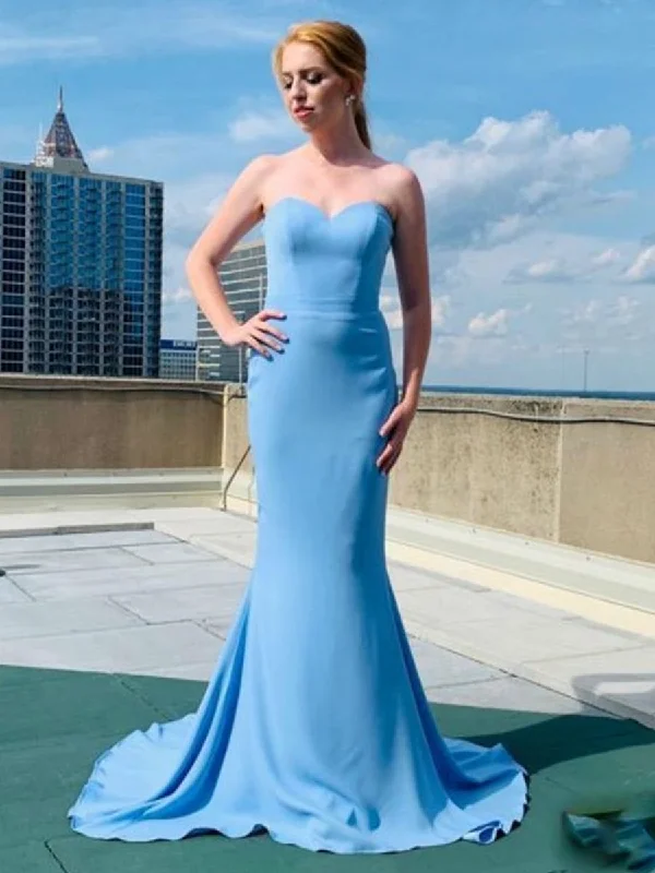 chiffon party dressesCustom Made A Line Strapless Mermaid Light Blue Long Prom Dresses, Mermaid Light Blue Formal Dresses, Light Blue Evening Dresses