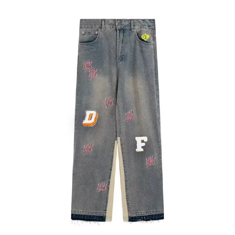 women's denim jeans for pear-shaped bodiesDF| Street Embroidered Patchwork Jeans