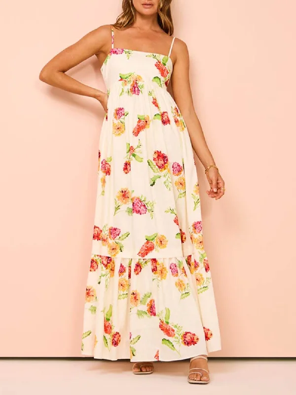 maxi dresses for college studentsUnique Floral Print Halter Graceful Backless Extra Maxi Dress