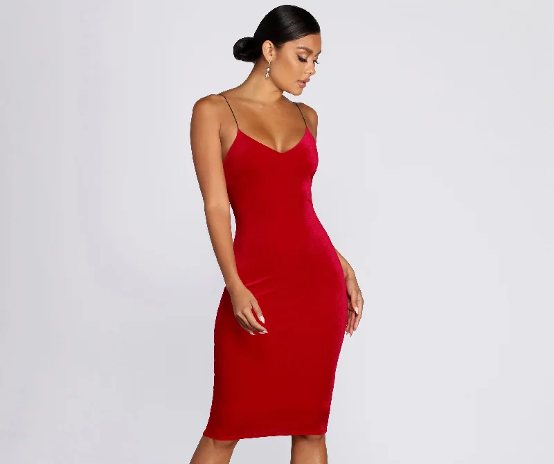 maxi dresses with cold-shoulder cutsoff-the-shoulder midi dressesBabe's A Bombshell Velvet Midi Dress