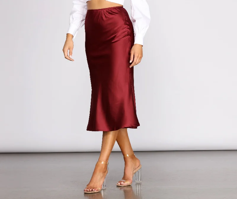 women's party skirtsMake Your Move Satin Flare Midi Skirt