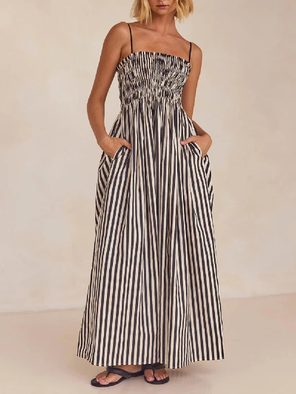 maxi dresses with lace-up detailsSophistication Unique Stripe Charming Pleated Maxi Dress