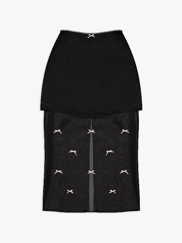 women's lightweight linen skirts for warm weatherHarper Bow Tiered Skirt - Black Pink Bow