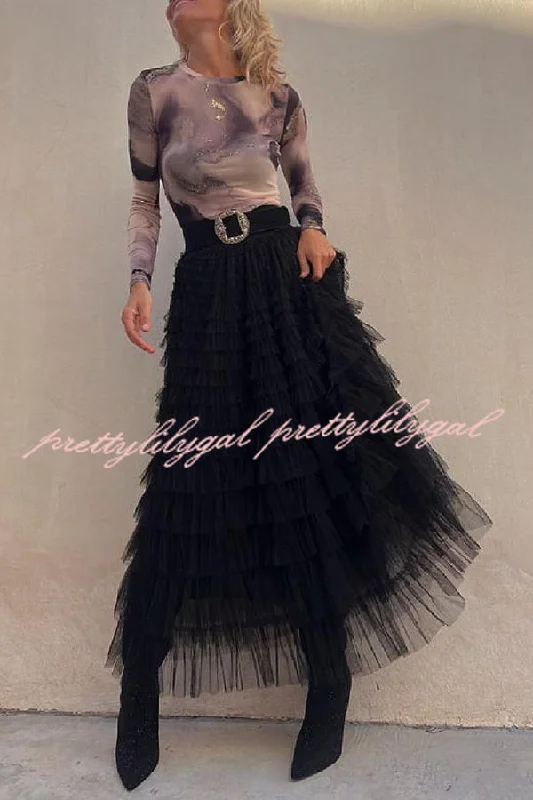 women's velvet mini skirtsBe Your Own City Queen Tiered Elastic Waist Tulle Maxi Skirt