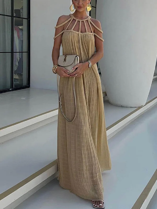 maxi dresses with spaghetti strapsDraped Braids Cover Charming Up Maxi Dress