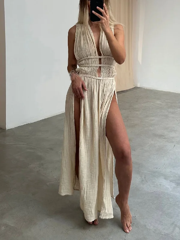 maxi dresses for curvesBoho Braids Belt Cutout Graceful Slit Kaftan Maxi Dress