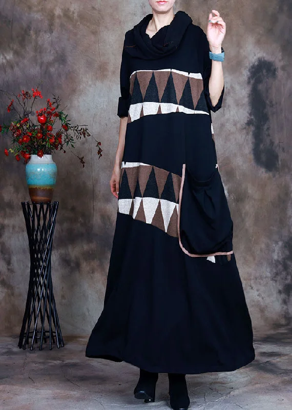 maxi dresses for tall womenNatural Black pocket Asymmetrical Print Maxi Dresses Spring