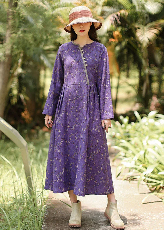 maxi dresses for partiesItalian Purple V Neck Print Maxi Dresses Long Sleeve