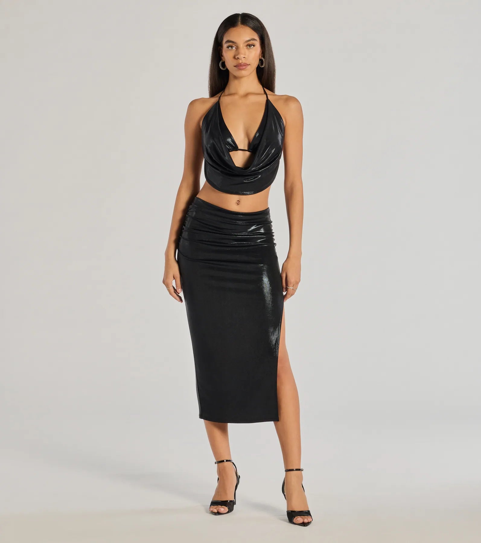 women's travel-friendly cocktail skirtsSultry Does It High Rise Midi Skirt