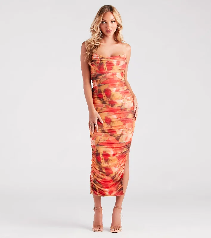 affordable maxi dressesaffordable midi dressesArtistic Muse Abstract Strapless Midi Dress