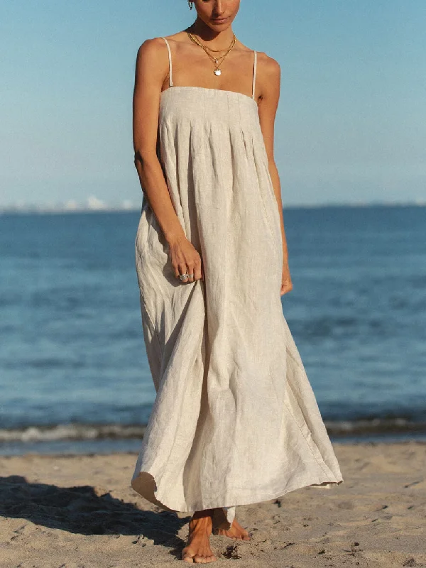 maxi dresses for music festivalsOffshore Pleated Strappy Charming Linen Maxi Dress