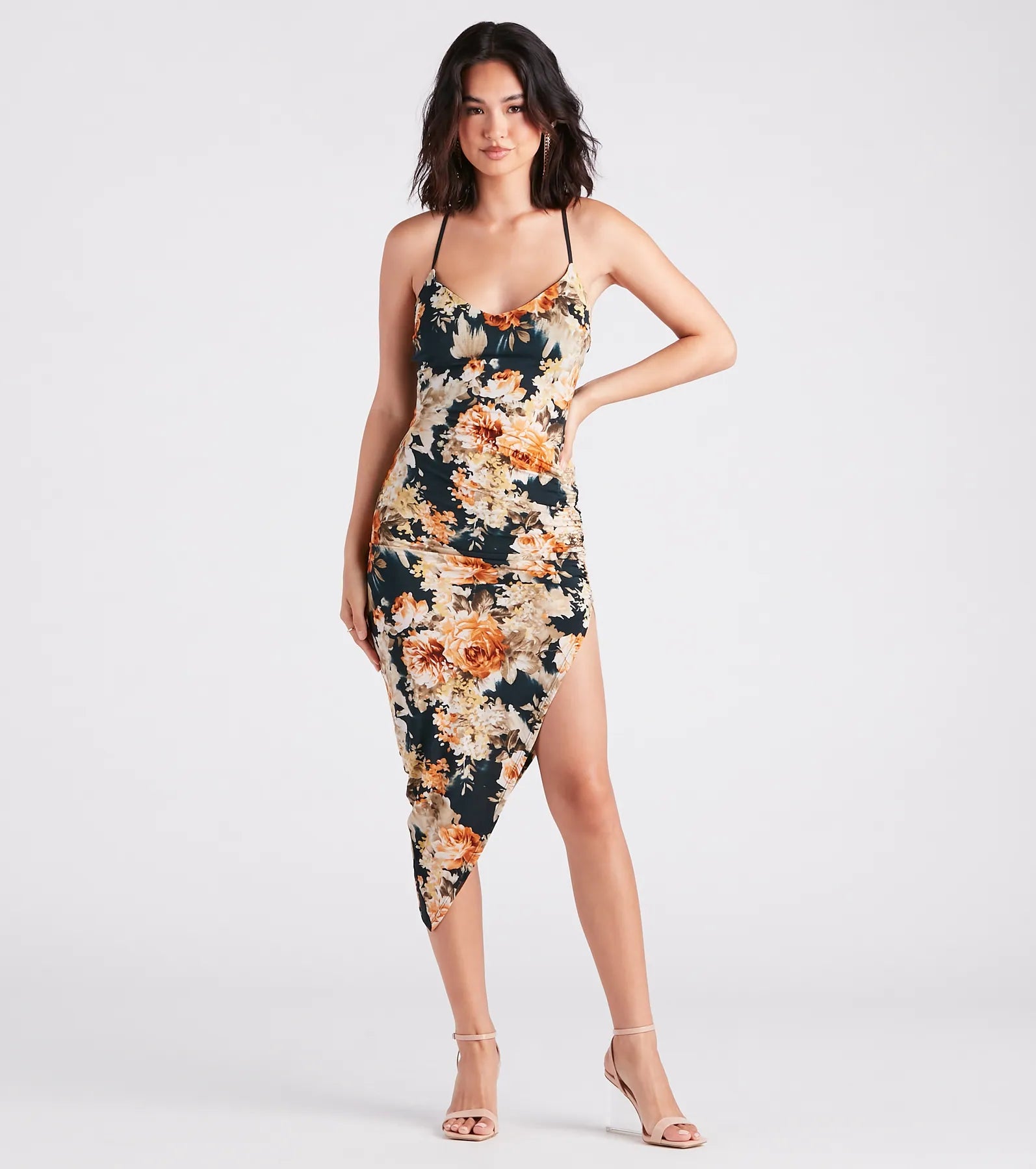 maxi dresses for cool weathermidi dresses with lace detailsBeautiful Blooms Floral Asymmetric Midi Dress