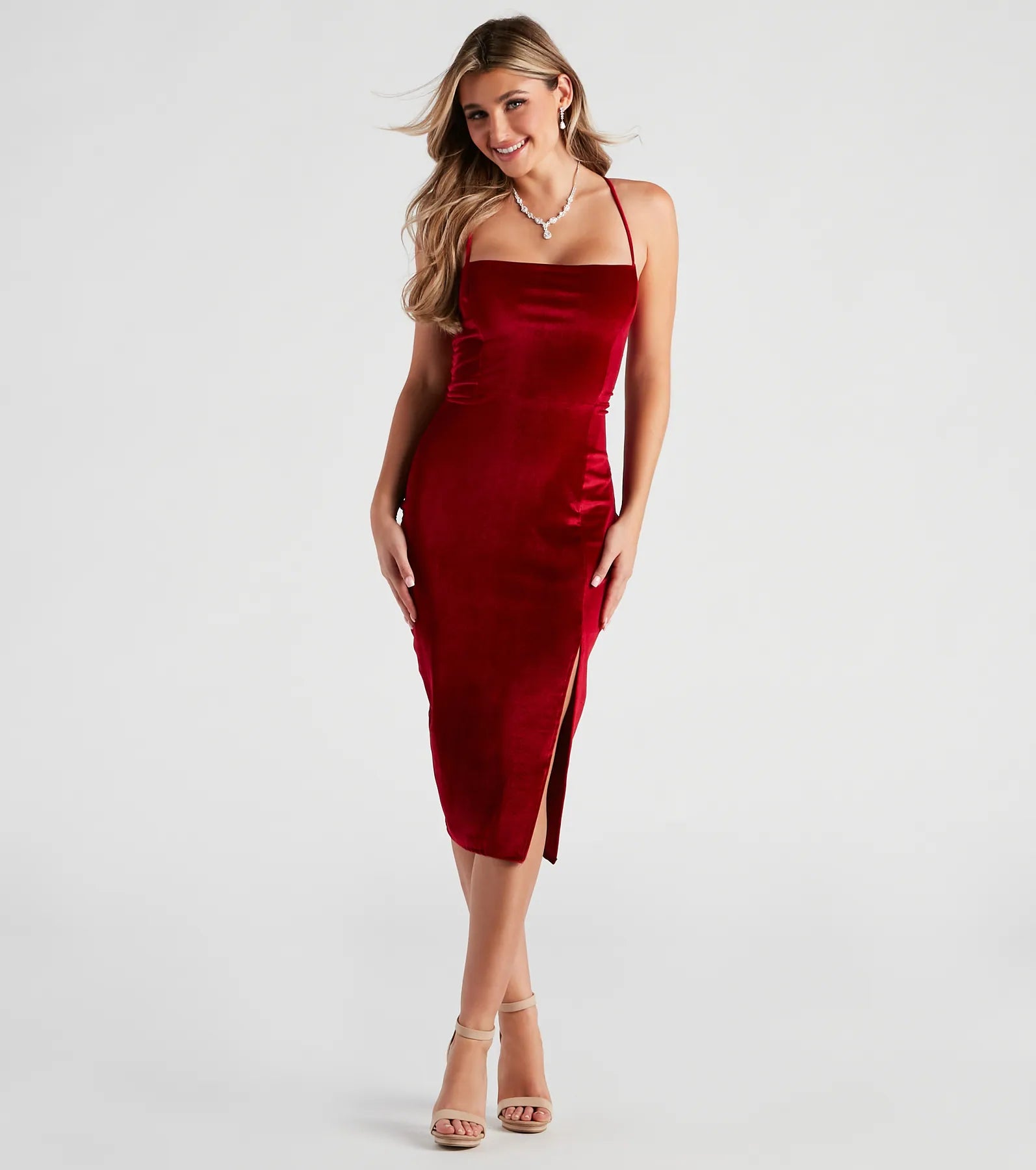 maxi dresses with removable beltsstretchy midi dressesKat Formal Velvet Slit Midi Dress