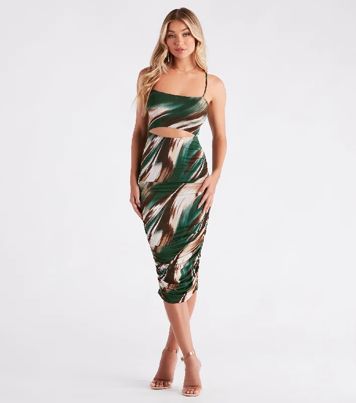 maxi dresses for semi-formal eventsmidi cocktail dressesStand Out Marble Print Cutout Midi Dress