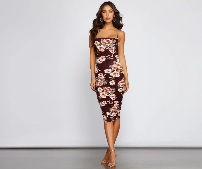 maxi dresses with sequined detailsboho midi dressesFloral Lover Ruched Midi Dress