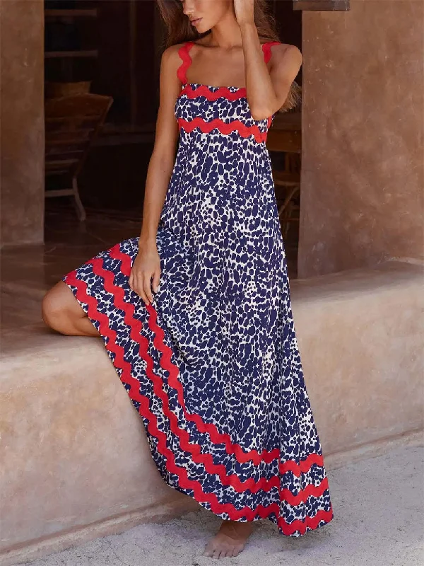 maxi dresses with removable beltsSuspender Print Stylish Maxi Dress