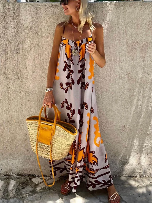 maxi dresses with removable beltsEthnic Printed Loose Charming Cami Maxi Dress