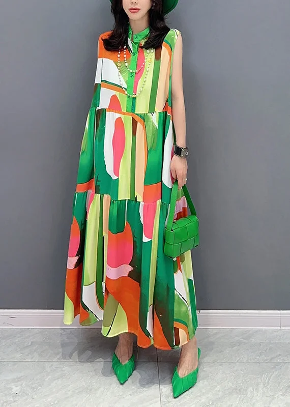 maxi dresses with sequined detailsFashion Green Print Button Vacation Maxi Dresses Sleeveless